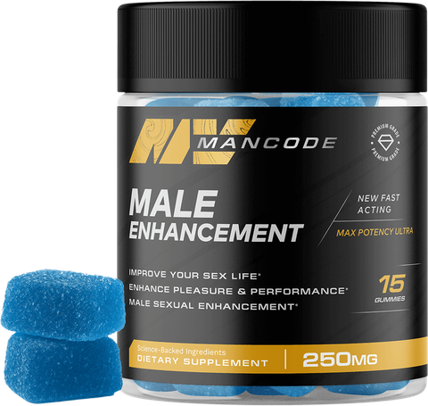 Frasco de Mancode Male Enhancement Gummies con 15 gomitas de 250 mg